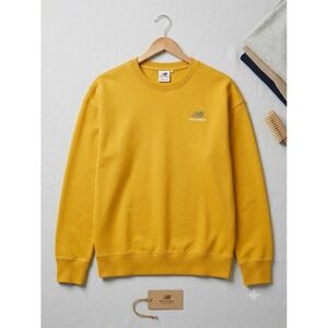 New Balance Womens Essentials Crewneck Sweatshirt Mustard Yellow Embroidered Log